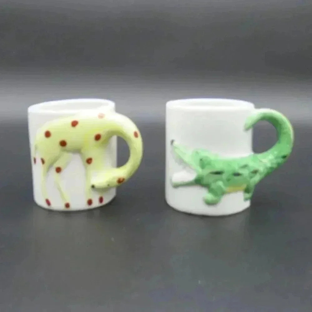 Enesco Ceramic Alligator Giraffe Neck Handle Child's Cup Mug Hand Painted